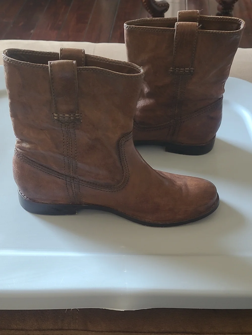 Frye Women's Anna Shortie Brown Leather Pull-On Boots Size 8
